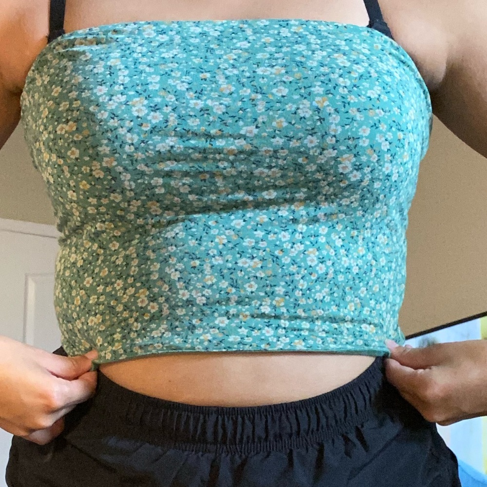 green floral tube top